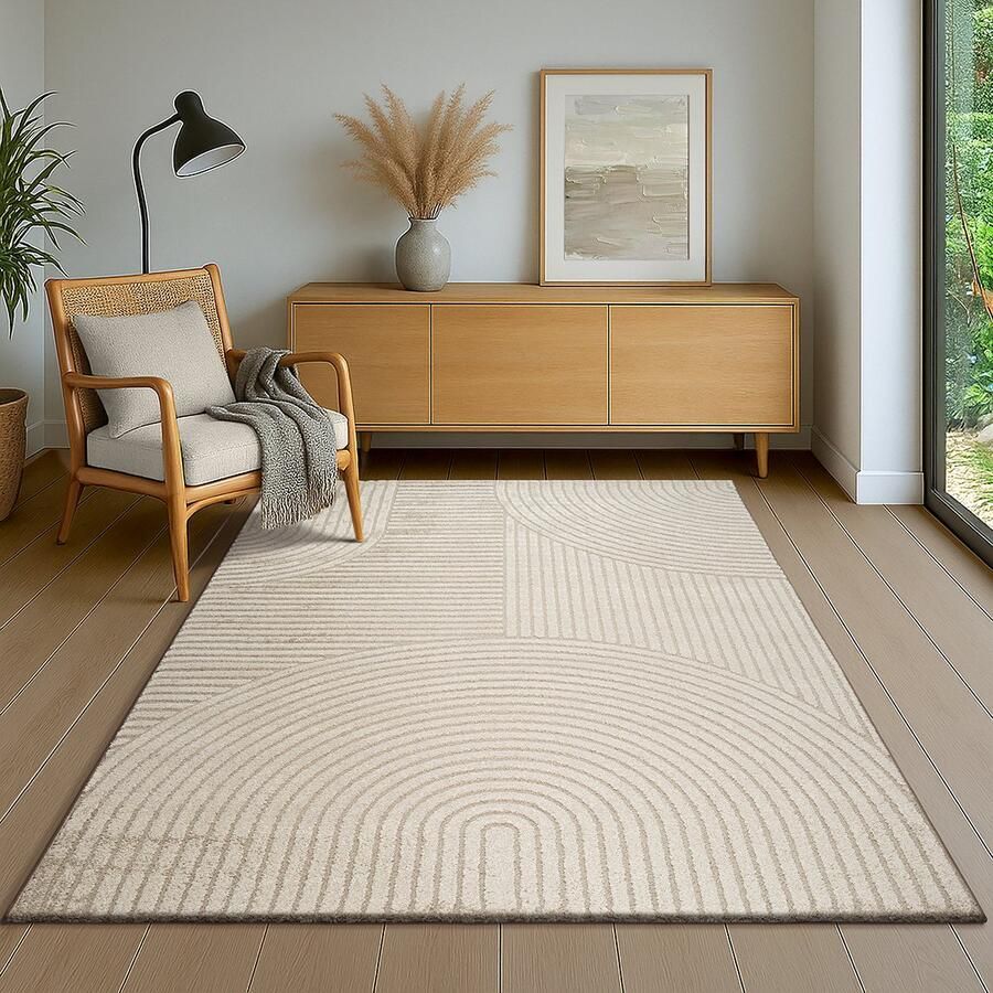 The carpet Everest – vloerkleed met moderne korte pool hoog-laag effect 3D-effect hoge pooldichtheid en aangenaam zacht geometrisch patroon beige 120 x 170 cm