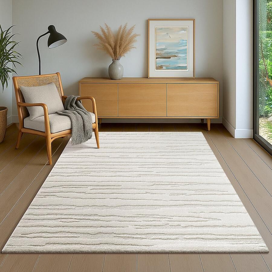 The carpet Everest – vloerkleed met moderne korte pool hoog-laag effect 3D-effect hoge pooldichtheid en aangenaam zacht etnisch geïnspireerd patroon crème 160 x 230 cm - Foto 4