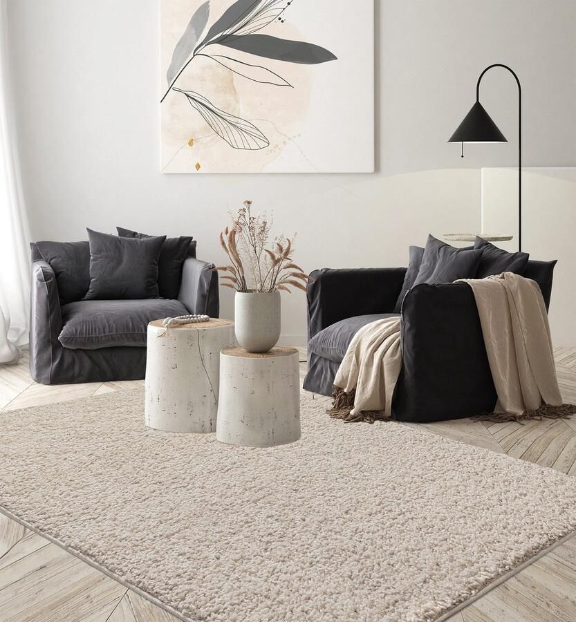 The carpet Foxy Shaggy – Hoogpolig wasbaar vloerkleed met antislip geschikt voor woonkamer en slaapkamer beige 160 x 230 cm