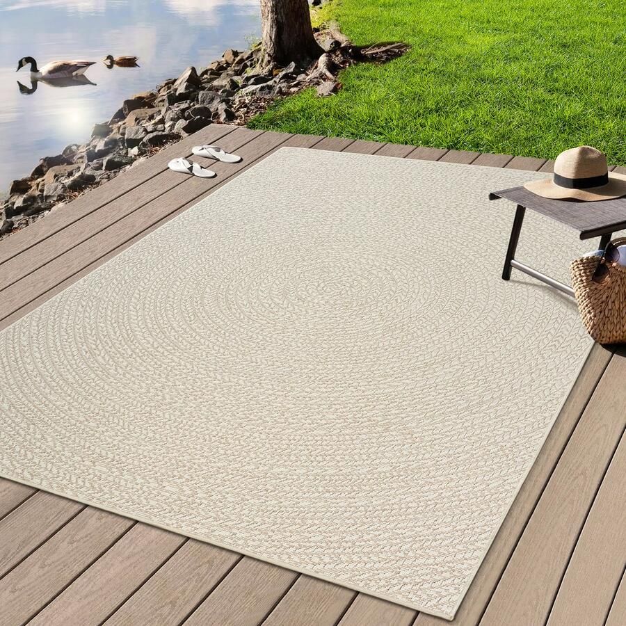 The carpet Kansas – Robuust in- en outdoor vloerkleed met een natuurlijke jute-look weerbestendig geschikt voor terras en tuin Crème 240 x 340 cm