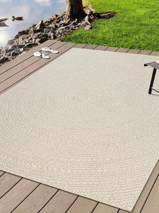 The carpet Kansas – Robuust in- en outdoor vloerkleed met een natuurlijke jute-look weerbestendig geschikt voor terras en tuin Cream 140 x 200 cm
