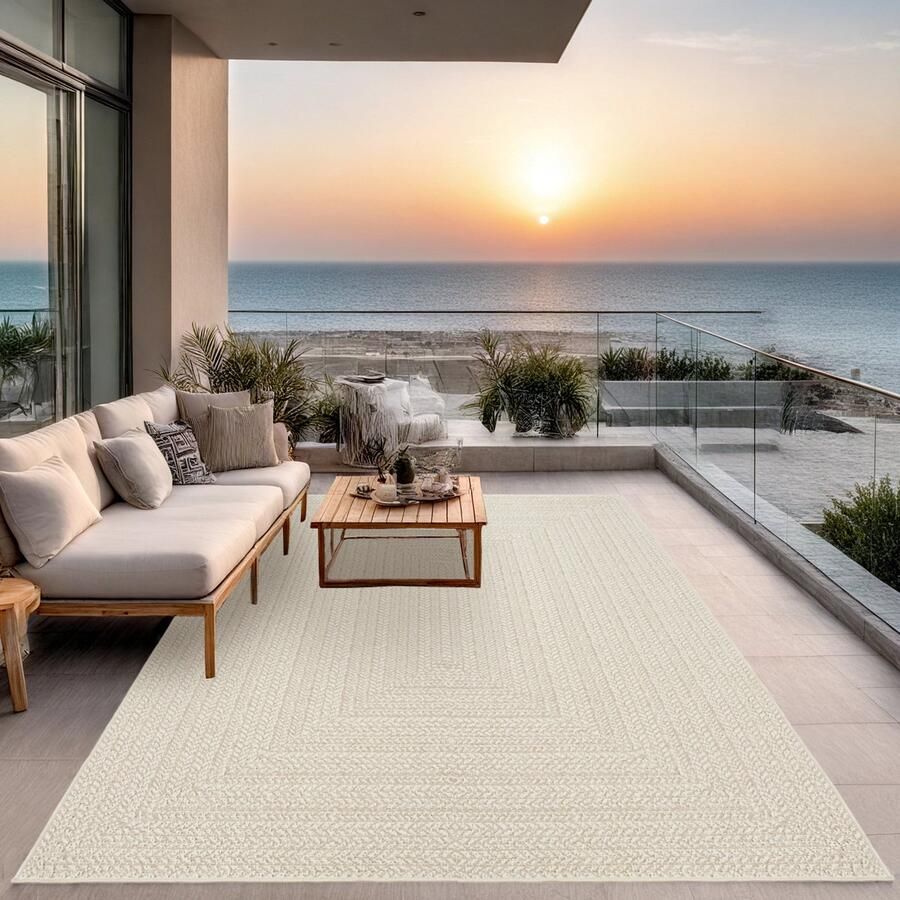 The carpet Kansas – Robuust in- en outdoor vloerkleed met een natuurlijke jute-look weerbestendig geschikt voor terras en tuin Crème 240 x 340 cm - Foto 2