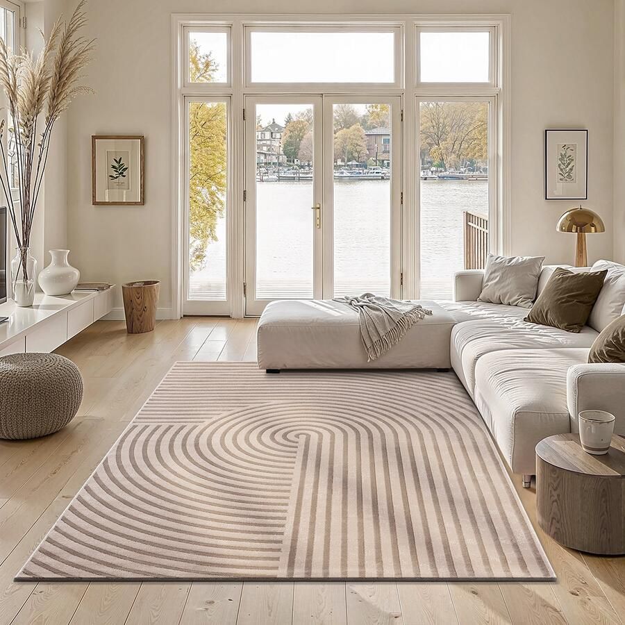 The carpet Knight Modern vloerkleed kortpolig 3D-effect elegante structuur Donkerbeige 80 x 150 cm