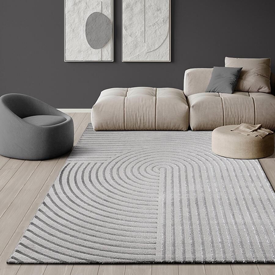 The carpet Knight Luxueus woonkamer tapijt met zacht aanvoelende korte pool 3D effect en geraffineerde glansdetails in een hoog-laag structuur Grey 80 x 150 cm