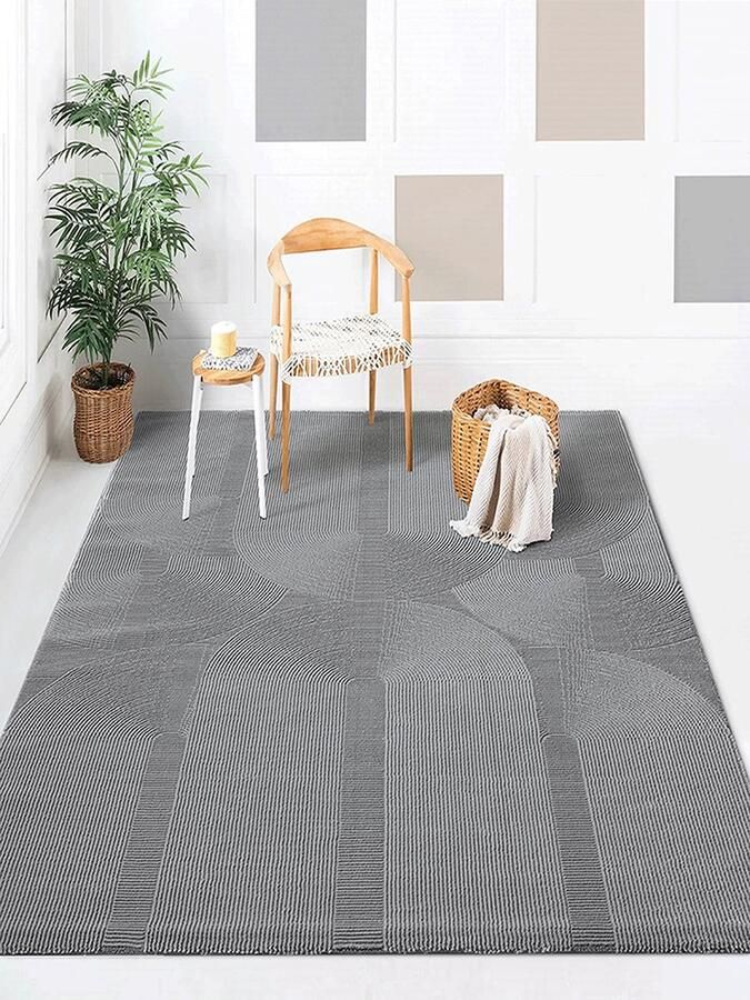 The carpet Lima duurzaam en milieubewust designtapijt zacht en onderhoudsvriendelijk 3D-effect wasbaar pool van 100% gerecycled polyester Grey 200 x 290 cm - Foto 2