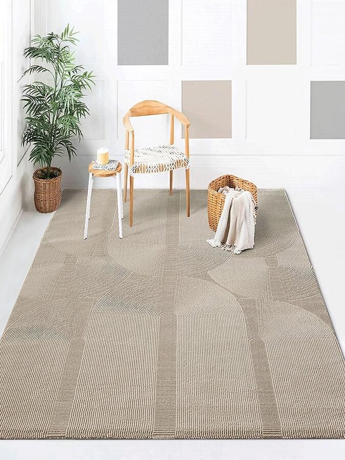 The carpet Lima duurzaam en milieubewust designtapijt zacht en onderhoudsvriendelijk 3D-effect wasbaar pool van 100% gerecycled polyester Beige 160 x 230 cm - Foto 2