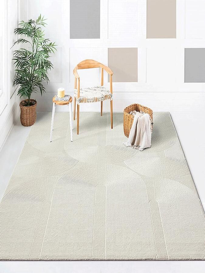 The carpet Lima duurzaam en milieubewust designtapijt zacht en onderhoudsvriendelijk 3D-effect wasbaar pool van 100% gerecycled polyester Cream 200 x 290 cm - Foto 2