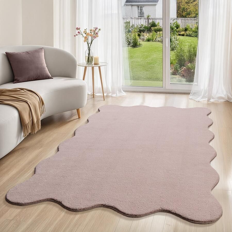 The carpet Lina Shape modern hoogpolig langharig vloerkleed superzacht imitatiebont pluizig bontlook bedkleed wasbaar tot 30 graden roze 140 x 200 cm
