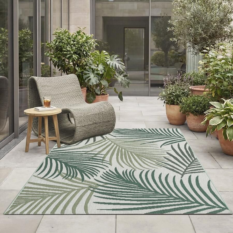 The carpet Machka robuust buitentapijt modern design weerbestendig & UV-bestendig voor balkon terras en serre ook geschikt voor keuken of eetkamer palmboom 160x220 - Foto 2