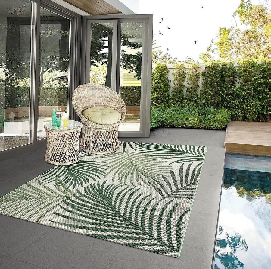 The carpet Machka robuust buitentapijt modern design weerbestendig & UV-bestendig voor balkon terras en serre ook geschikt voor keuken of eetkamer palmboom 060x110