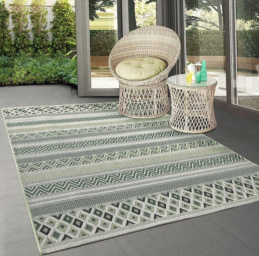 The carpet Machka robuust buitentapijt modern design weerbestendig & UV-bestendig voor balkon terras en serre ook geschikt voor keuken of eetkamer palmboom 080x150