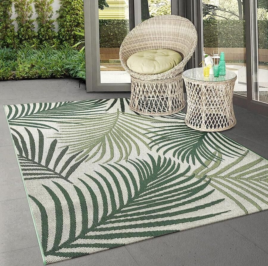 The carpet Machka robuust buitentapijt modern design weerbestendig & UV-bestendig voor balkon terras en serre ook geschikt voor keuken of eetkamer palmboom 120x170