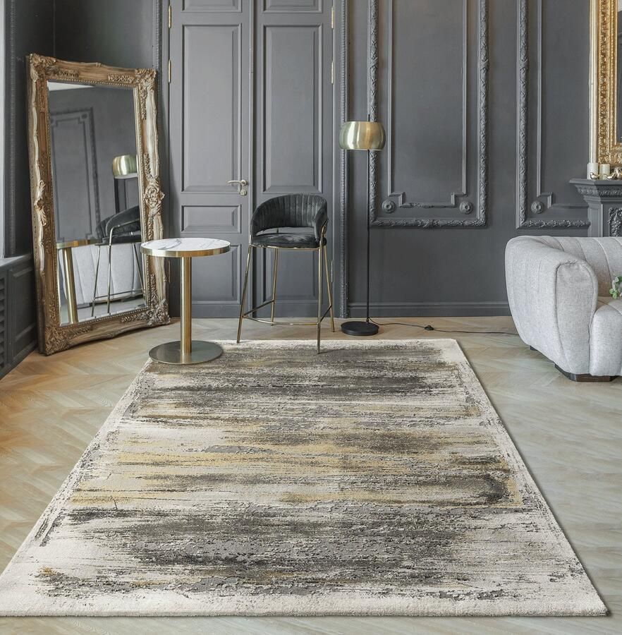 The carpet Marmer Modern dichte korte pool woonkamer slaapkamer vlorkleed designer tapijt elegante glans glanzende vezel pluizig modieus marmer look abstract Gold 160 x 230 cm