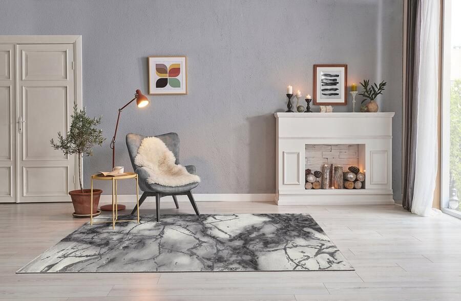 The carpet Marmer Modern dichte korte pool woonkamer slaapkamer vlorkleed designer tapijt elegante glans glanzende vezel pluizig modieus marmer look abstract Grey 160 x 230 cm