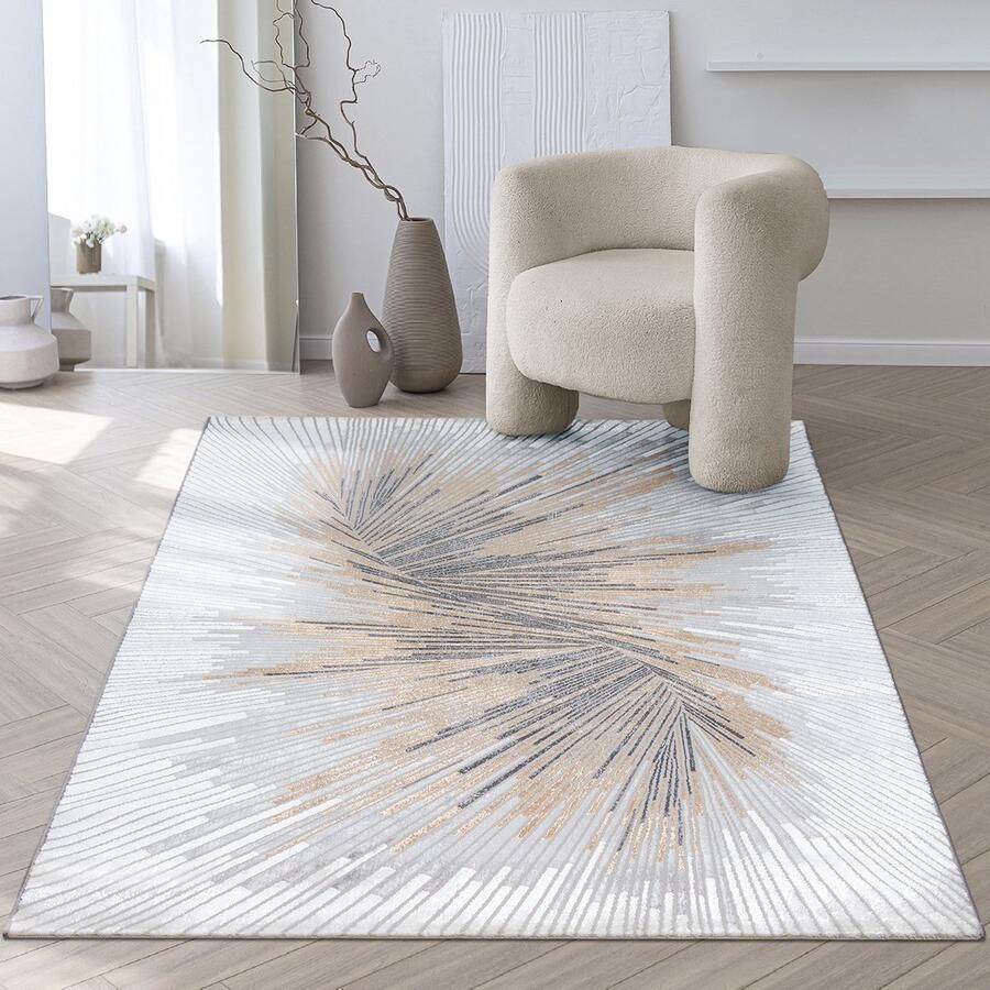 The carpet Mila – Modern vloerkleed met spiraalpatroon voor woonkamer of slaapkamer beige grijs met spiraal dessin 240 x 340 cm