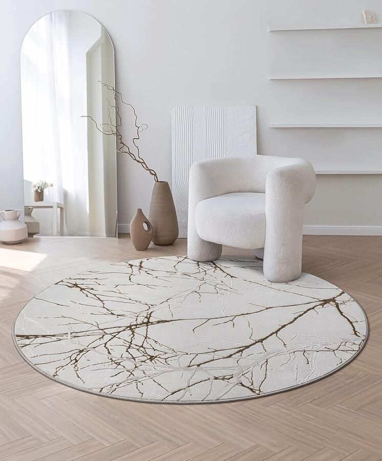 The carpet Vloerkleed Mila Modern Thick Short Pile Rug Woonkamer Slaapkamer Elegant Gloss Fibre High-Low Effect Lightning Effect Grijs 200 cm Rond