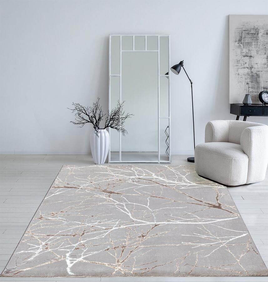 The carpet Vloerkleed Mila Modern Thick Short Pile Rug Woonkamer Slaapkamer Elegant Gloss Fibre High-Low Effect Lightning Effect Grijs 140 x 200 cm