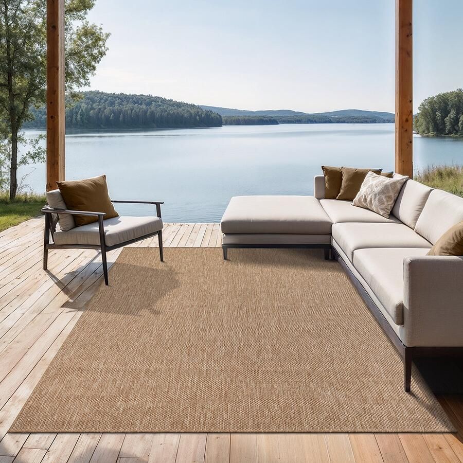 The carpet Mistra – robuust buitentapijt modern & weerbestendig voor balkon terras keuken of serre naturel met fijn geweven structuur 80 x 150 cm