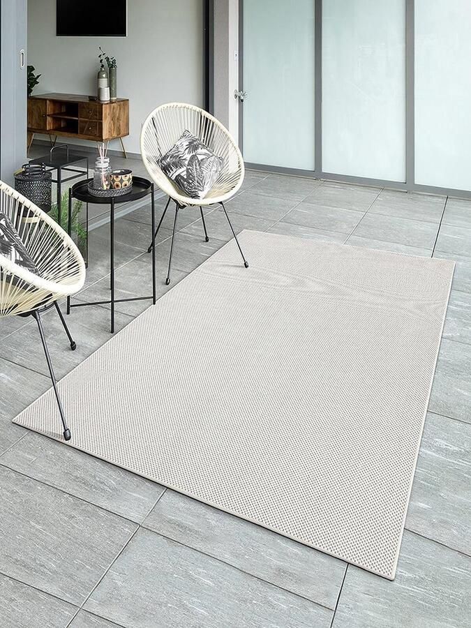 The carpet Mistra – robuust buitentapijt modern & weerbestendig voor balkon terras keuken of serre crème met fijn geweven structuur 240 x 340 cm - Foto 2
