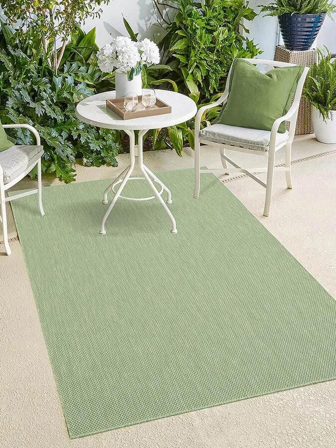 The carpet Mistra – robuust buitentapijt modern & weerbestendig voor balkon terras keuken of serre groen met fijn geweven structuur 240 x 340 cm - Foto 2