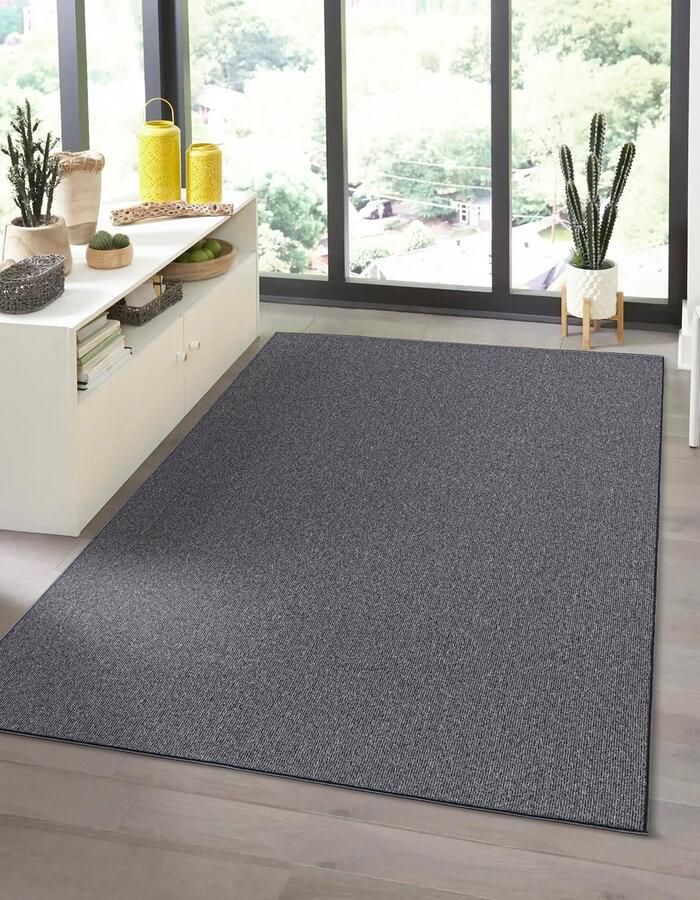 The carpet Natal Modern enkelkleurig vloerkleed woonkamer geschikt voor de keuken getuft robuuste korte pool met vilten rug zacht & vuilafstotend Antraciet 160 x 230 cm