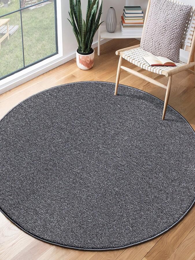 The carpet Natal Modern enkelkleurig vloerkleed woonkamer geschikt voor de keuken getuft robuuste korte pool met vilten rug zacht & vuilafstotend Antraciet 80 cm