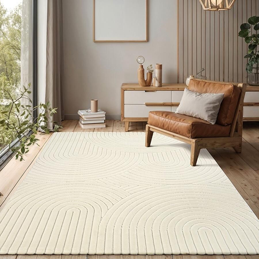 The carpet Parma – Stilvoller Hoch-Tief-Kurzflorteppich robust pflegeleicht und für Innen- und Außenbereiche crème 80 x 150 cm