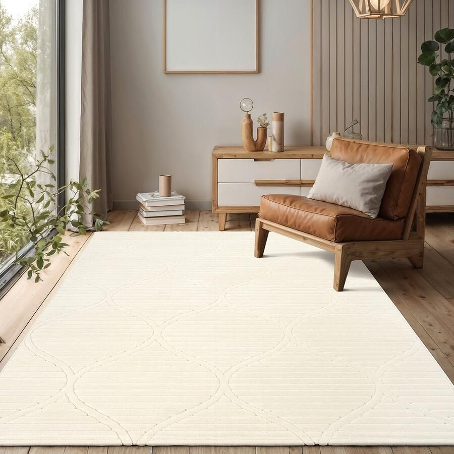 The carpet Parma – Stilvoller Hoch-Tief-Kurzflorteppich robust pflegeleicht und für Innen- und Außenbereiche crème 133 x 190 cm