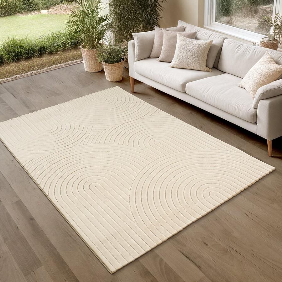 The carpet Parma – Stilvoller Hoch-Tief-Kurzflorteppich robust pflegeleicht und für Innen- und Außenbereiche beige 133 x 190 cm