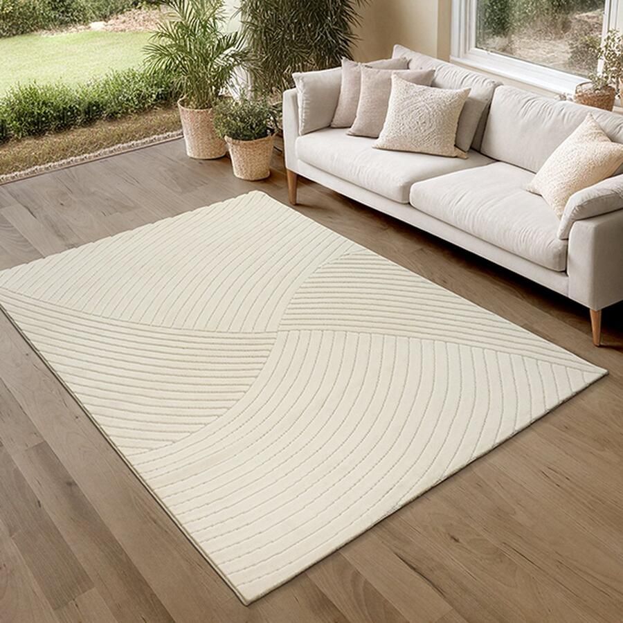 The carpet Parma – Stilvoller Hoch-Tief-Kurzflorteppich robust pflegeleicht und für Innen- und Außenbereiche crème 160 x 220 cm