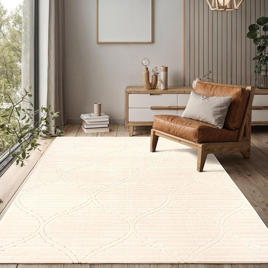 The carpet Parma – Stilvoller Hoch-Tief-Kurzflorteppich robust pflegeleicht und für Innen- und Außenbereiche beige 133 x 190 cm - Foto 2