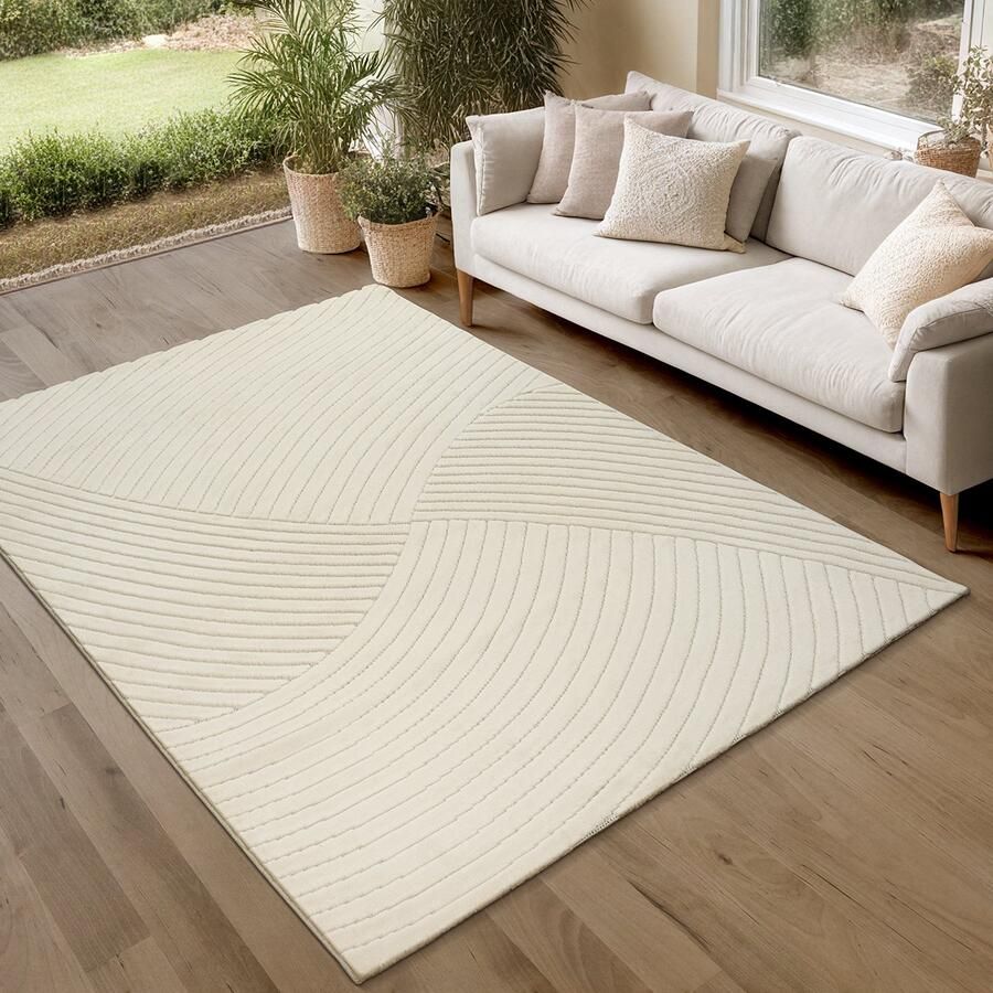 The carpet Parma – vloerkleed met hoog-laag effect moderne korte pool robuust en onderhoudsvriendelijk geschikt voor binnen en buiten crème 120 x 160 cm