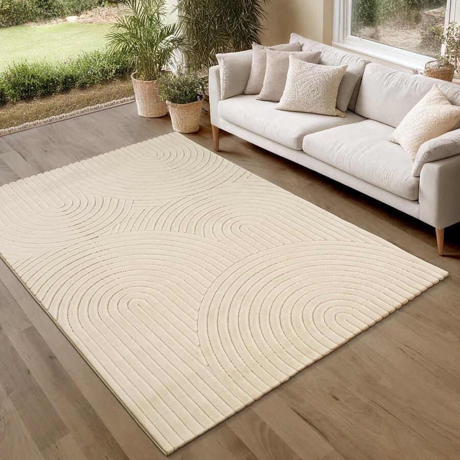 The carpet Parma – vloerkleed met hoog-laag effect moderne korte pool robuust en onderhoudsvriendelijk geschikt voor binnen en buiten beige 240 x 340 cm