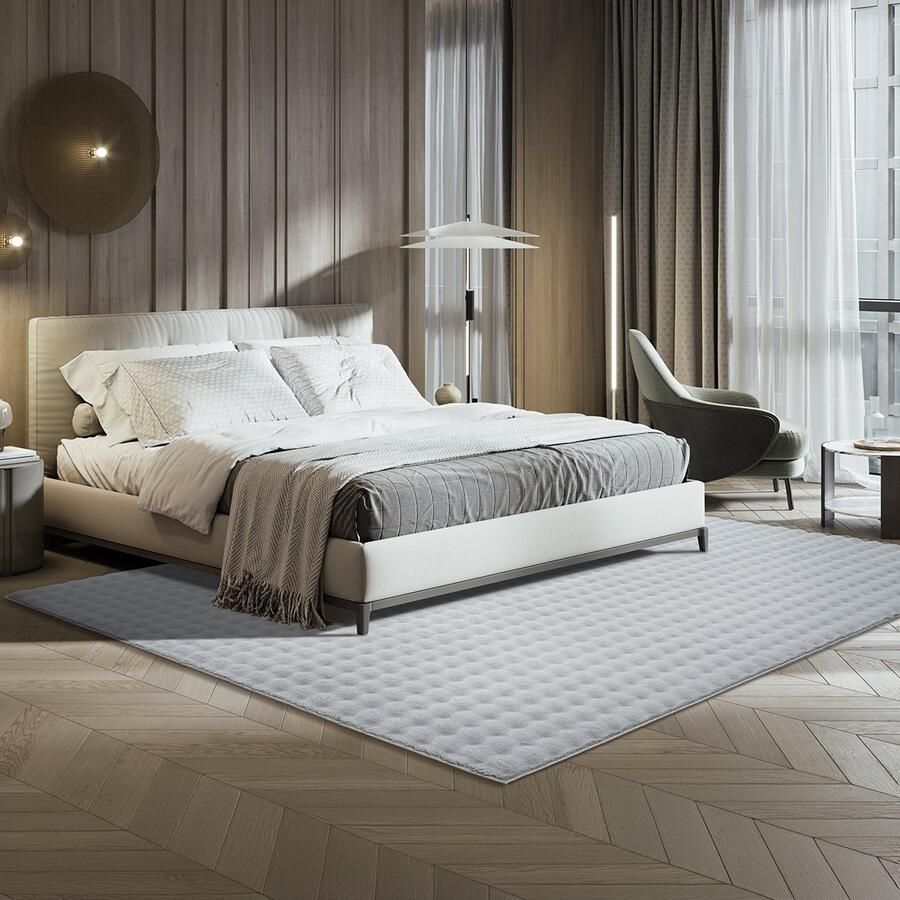 The carpet Peak knuffelige Bubble Vloerkleed Anti-slip onderkant Wasbaar tot 30 graden Vacht onderhoudsvriendelijk en zacht Grijs 060 x 110 cm