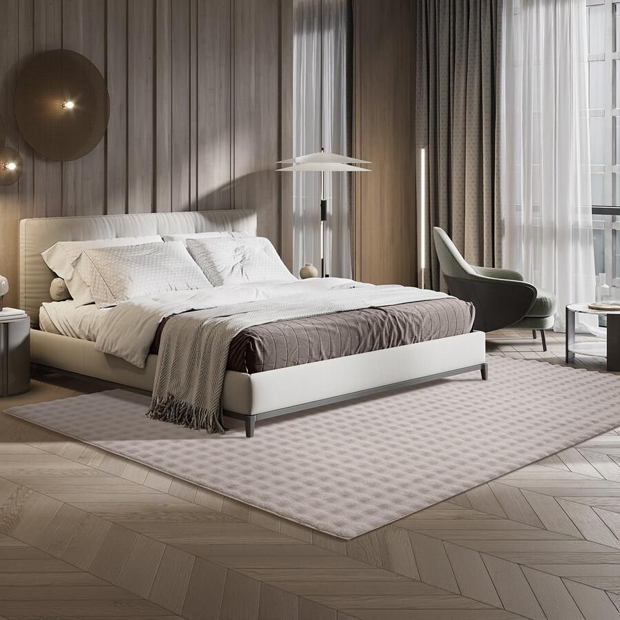 The carpet Peak knuffelige Bubble Vloerkleed Anti-slip onderkant Wasbaar tot 30 graden Vacht onderhoudsvriendelijk en zacht Zand 140 x 200 cm