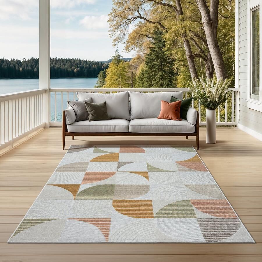 The carpet Porto Buitentapijt Vloerkleed Robuust Modern design Weerbestendig & UV-bestendig Ideaal voor balkon terras serre keuken en eetkamer woonkamer Multi 160 x 220 cm