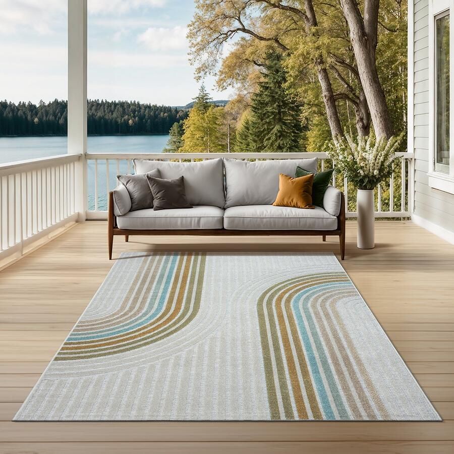 The carpet Porto Buitentapijt Vloerkleed Robuust Modern design Weerbestendig & UV-bestendig Ideaal voor balkon terras serre keuken en eetkamer woonkamer Multi 140 x 200 cm