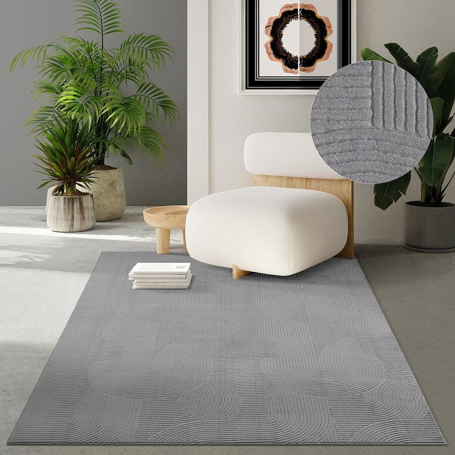 The carpet Rio – Modern & onderhoudsvriendelijk laagpolig vloerkleed met 3D-reliëf zachte touch & antislip rug – geschikt voor woonkamer slaapkamer of hal – grijs 160 x 220 cm - Foto 3