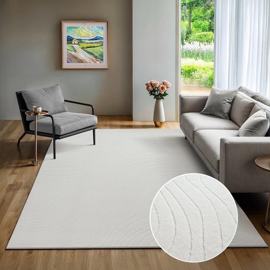 The carpet Rio – modern tapijt met 3D lijnen en antislip rug white grey 120 x 160 cm