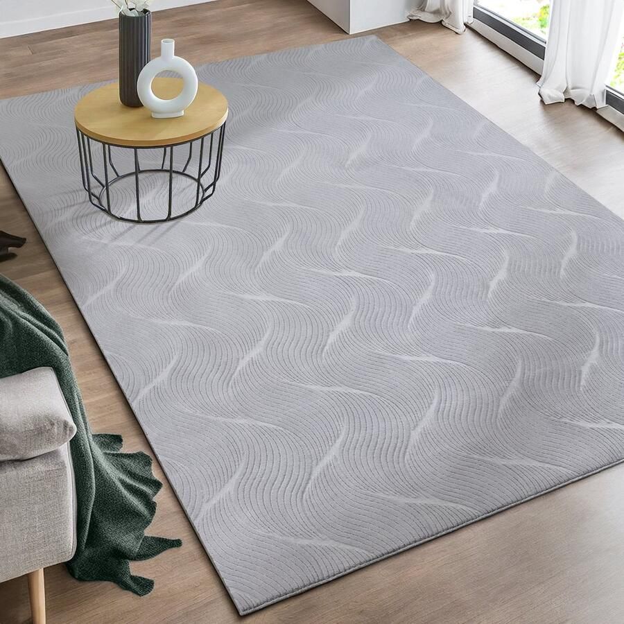 The carpet Rio modern en zacht tapijt woonkamer slaapkamer met anti-slip rug en 3D-look pluizig oppervlak gemakkelijk schoon te maken en robuust Grijs 140 x 200 cm