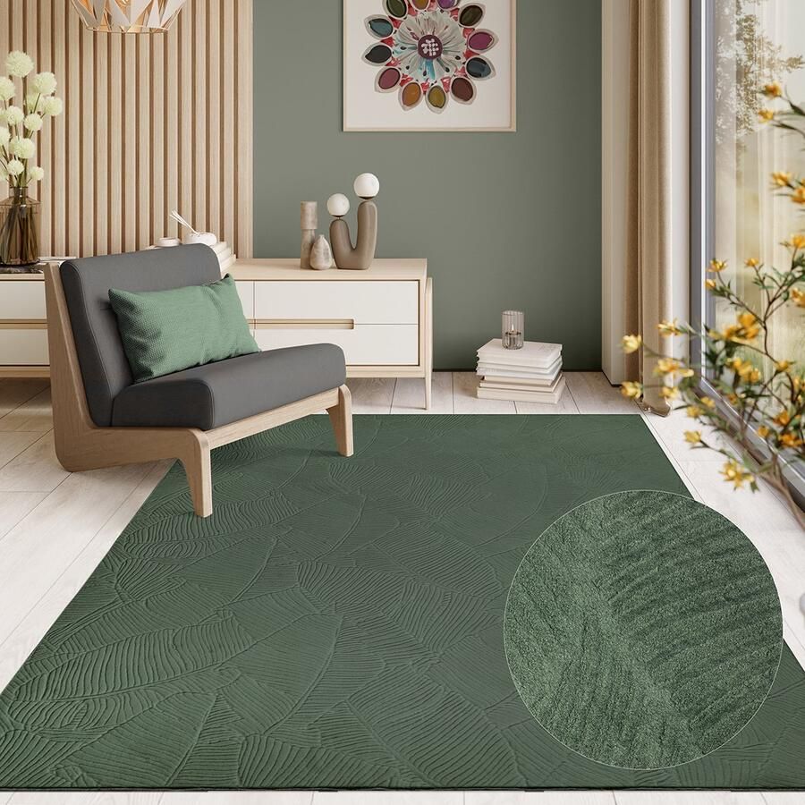 The carpet Rio modern en zacht tapijt woonkamer slaapkamer met anti-slip rug en 3D-look pluizig oppervlak gemakkelijk schoon te maken en robuust Bos 200 x 280 cm