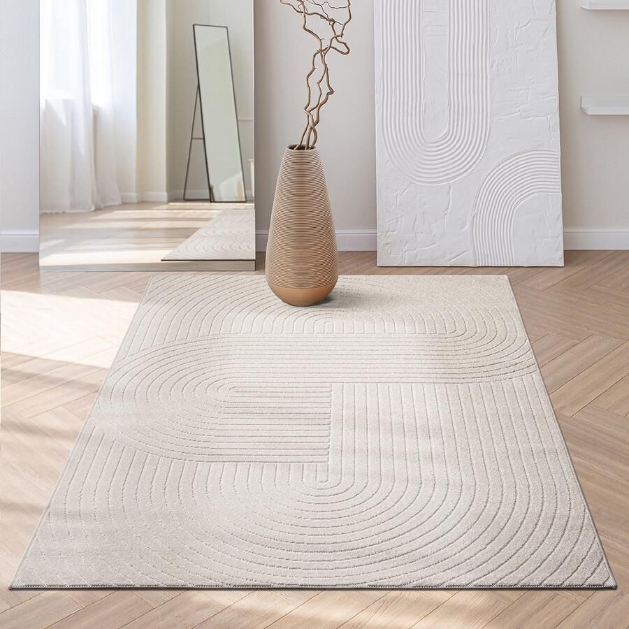 The carpet Santo Plus – Weerbestendig outdoor vloerkleed met 3D patroon geschikt voor balkon terras en woonkamer crème met boho-accenten 120 x 160 cm - Foto 2