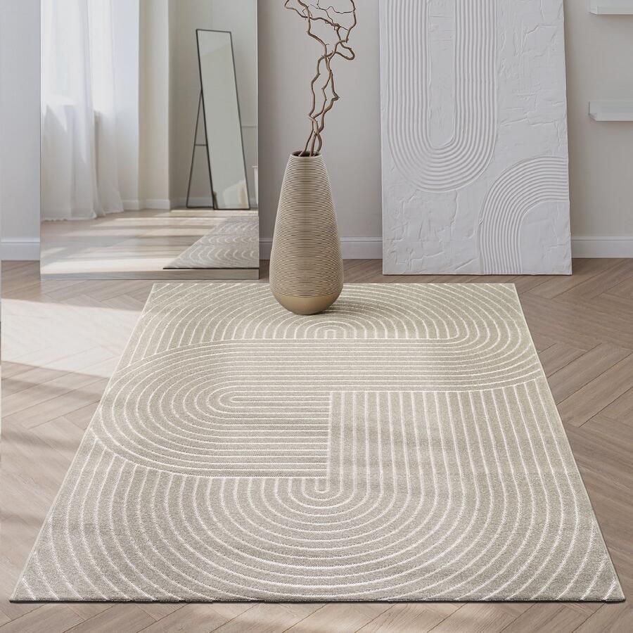 The carpet Santo Plus – Weerbestendig outdoor vloerkleed met 3D patroon geschikt voor balkon terras en woonkamer beige met boho-accenten 240 x 340 cm - Foto 2