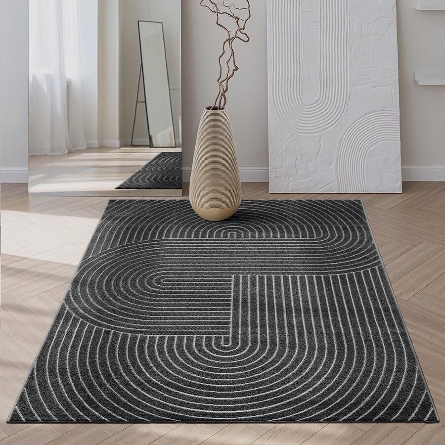 The carpet Santo Plus – Weerbestendig outdoor vloerkleed met 3D patroon geschikt voor balkon terras en woonkamer antraciet met boho-accenten 120 x 160 cm - Foto 2
