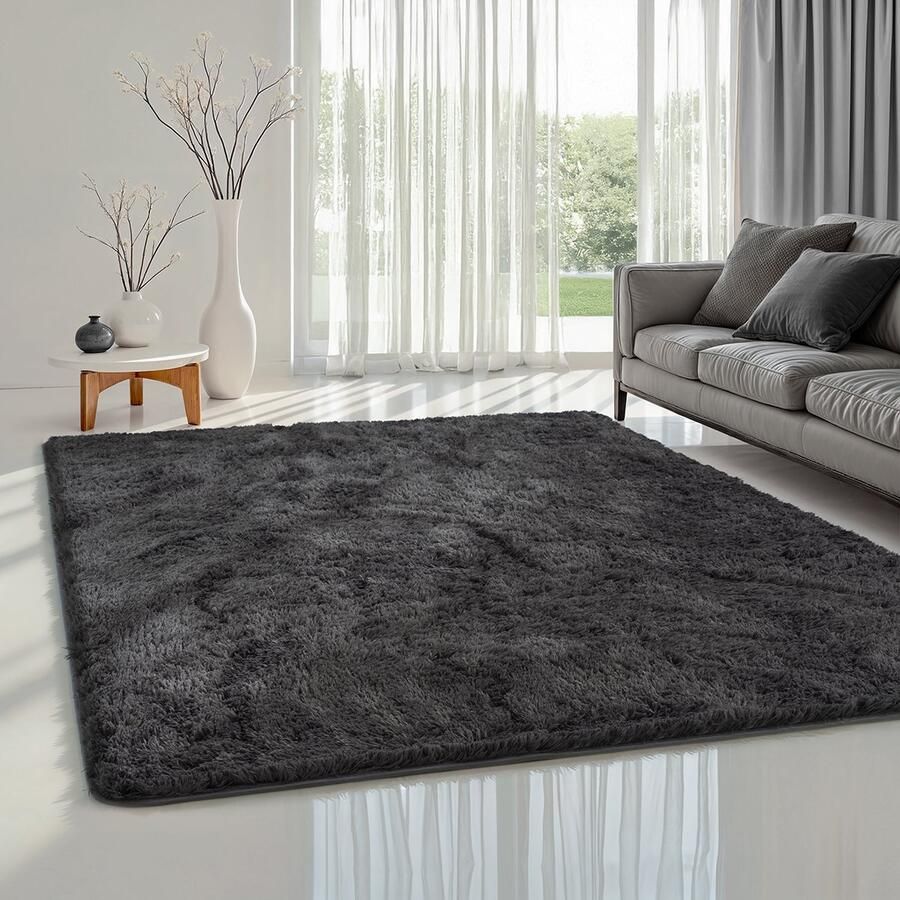 The carpet Soft Shaggy pluizig hoogpolig tapijt woonkamer kinderkamer antislip onderkant knuffelzacht en superzacht antraciet 240 x 340 cm