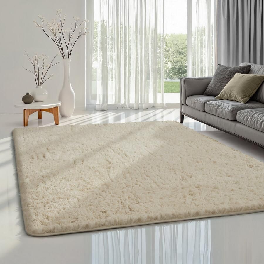 The carpet Soft Shaggy pluizig hoogpolig tapijt woonkamer kinderkamer antislip onderkant knuffelzacht en superzacht beige 240 x 340 cm