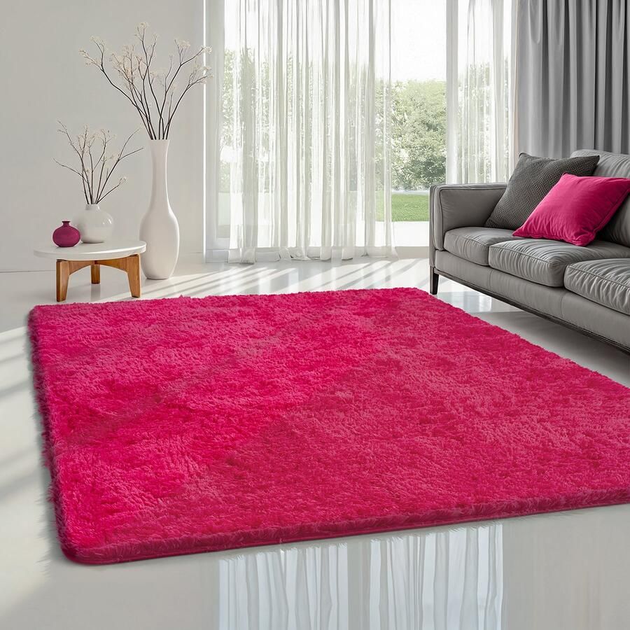 The carpet Soft Shaggy pluizig hoogpolig tapijt woonkamer kinderkamer antislip onderkant knuffelzacht en superzacht roze 80 x 150 cm
