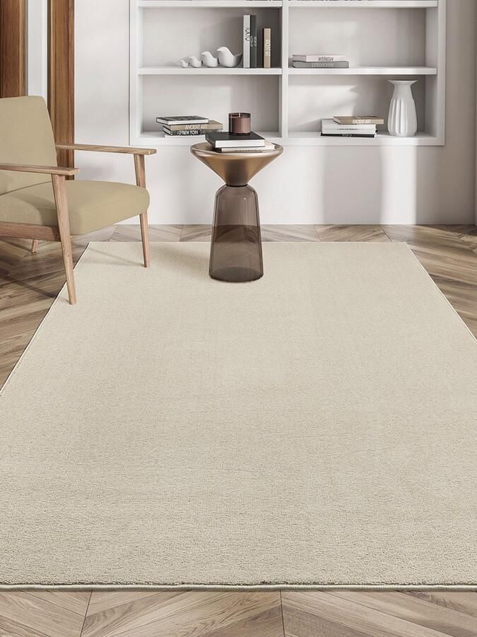 The carpet Suez Luxueus zacht woonkamer tapijt onderhoudsvriendelijk en antislip achterkant Beige 080 x 150 cm
