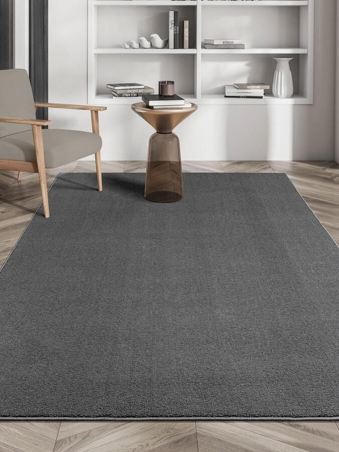 The carpet Suez Luxueus zacht woonkamer tapijt onderhoudsvriendelijk en antislip achterkant Antraciet 120 x 160 cm