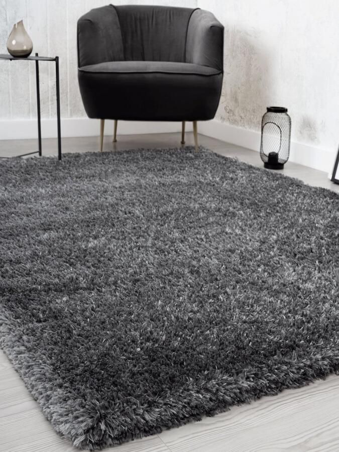 The carpet Willow – Langflor hoogpolig vloerkleed voor woonkamer en slaapkamer modern zacht Anthracite 60 x 110 cm